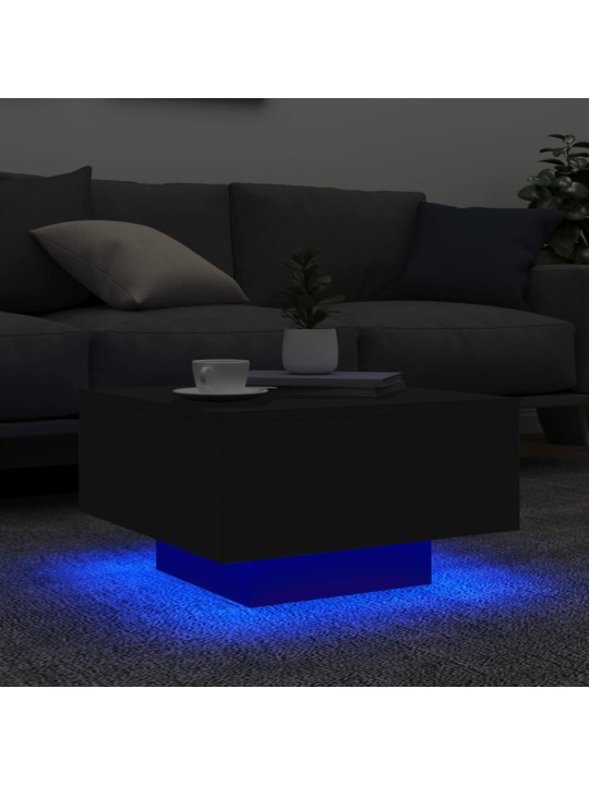 Kavos staliukas su LED lemputėmis, juodos spalvos, 55x55x31cm