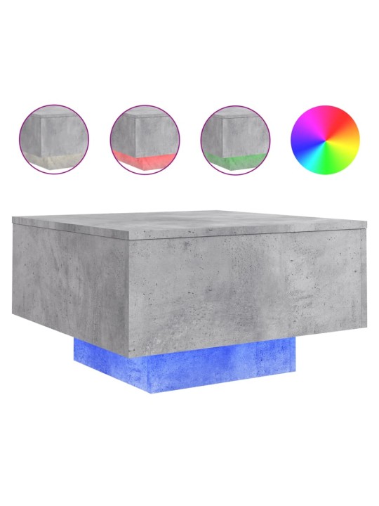 Kavos staliukas su LED lemputėmis, betono pilkas, 55x55x31cm