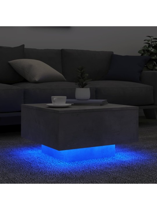 Kavos staliukas su LED lemputėmis, betono pilkas, 55x55x31cm