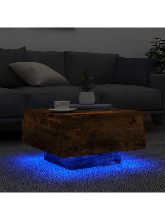 Kavos staliukas su LED lemputėmis, dūminio ąžuolo, 55x55x31cm