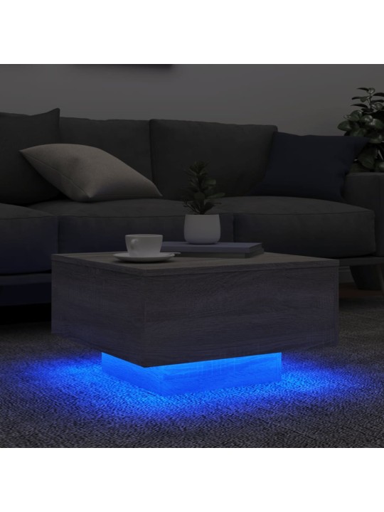 Kavos staliukas su LED lemputėmis, pilkas ąžuolo, 55x55x31cm