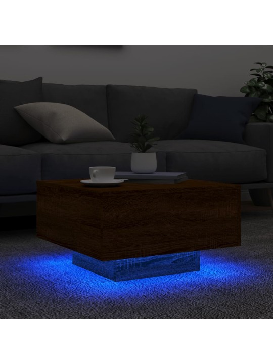 Kavos staliukas su LED lemputėmis, rudas ąžuolo, 55x55x31cm