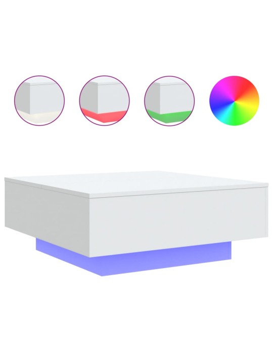 Kavos staliukas su LED lemputėmis, baltos spalvos, 80x80x31cm