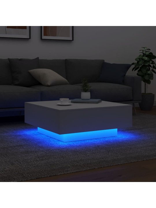 Kavos staliukas su LED lemputėmis, baltos spalvos, 80x80x31cm
