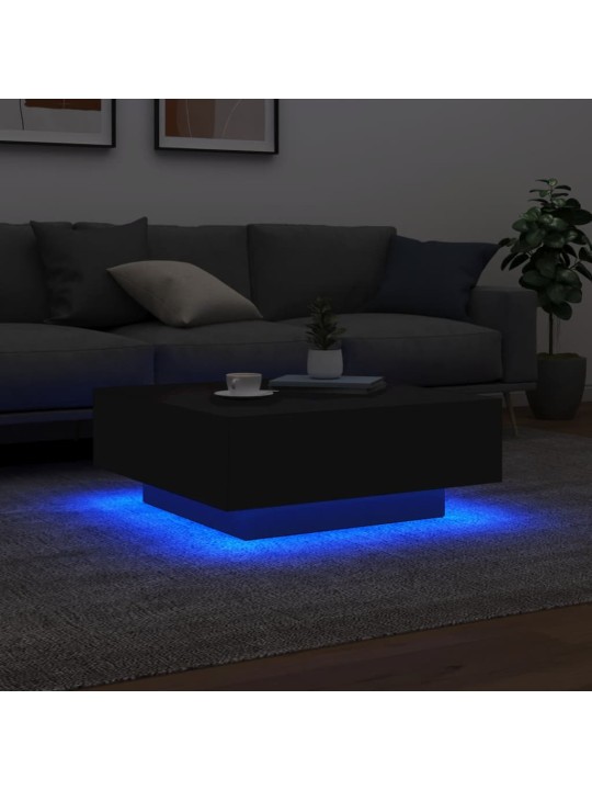 Kavos staliukas su LED lemputėmis, juodos spalvos, 80x80x31cm