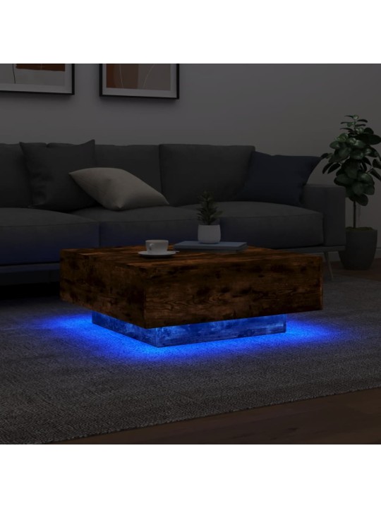 Kavos staliukas su LED lemputėmis, dūminio ąžuolo, 80x80x31cm