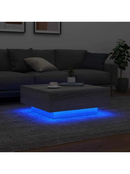 Kavos staliukas su LED lemputėmis, pilkas ąžuolo, 80x80x31cm