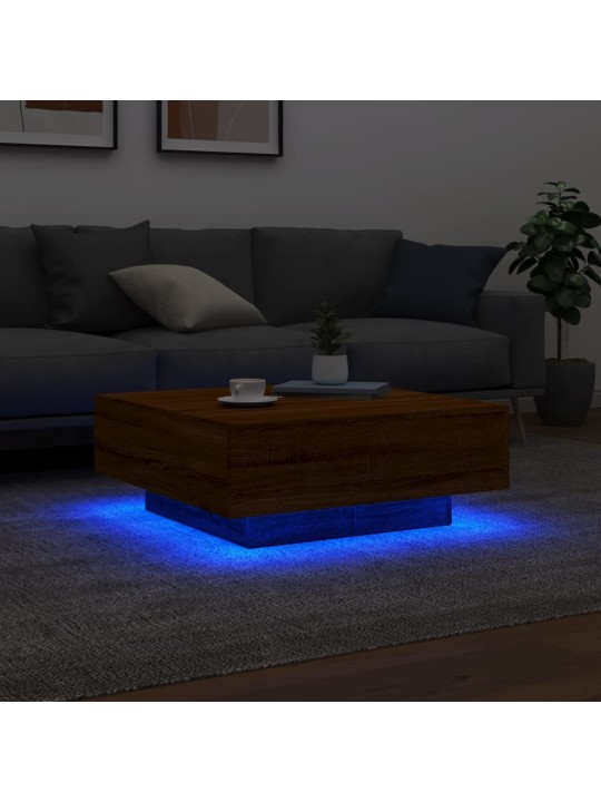 Kavos staliukas su LED lemputėmis, rudas ąžuolo, 80x80x31cm