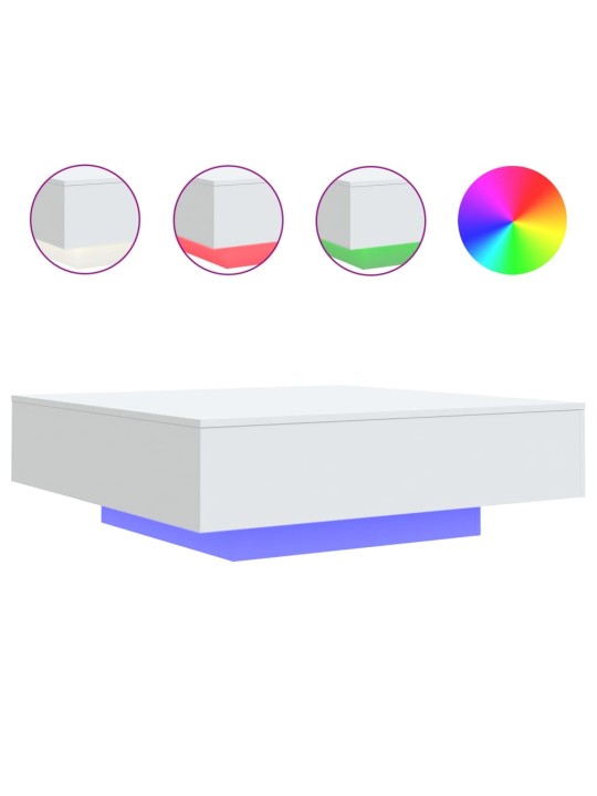 Kavos staliukas su LED lemputėmis, baltos spalvos, 100x100x31cm