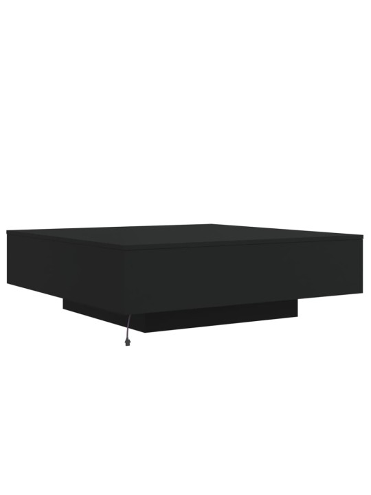 Kavos staliukas su LED lemputėmis, juodos spalvos, 100x100x31cm