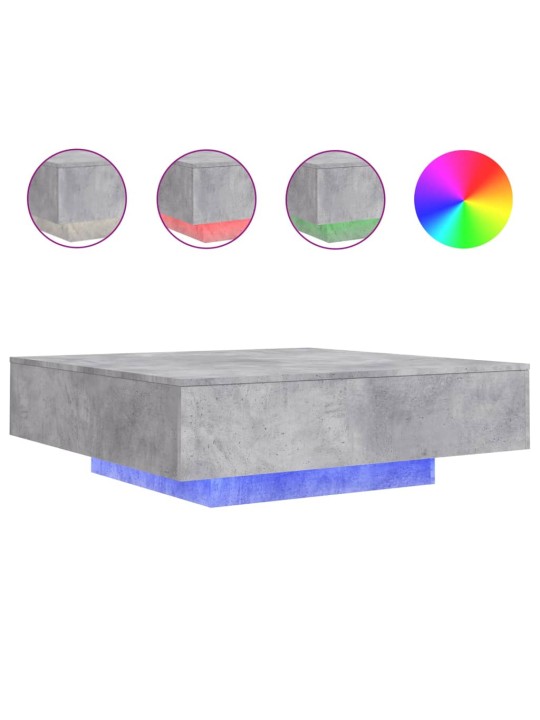Kavos staliukas su LED lemputėmis, betono pilkas, 100x100x31cm
