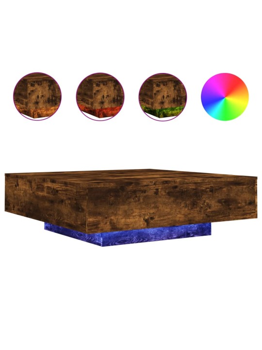 Kavos staliukas su LED lemputėmis, dūminio ąžuolo, 100x100x31cm