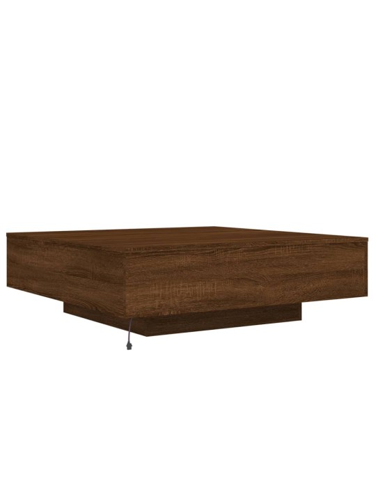 Kavos staliukas su LED lemputėmis, rudas ąžuolo, 100x100x31cm