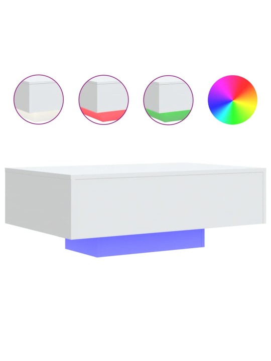 Kavos staliukas su LED lemputėmis, baltos spalvos, 85x55x31cm