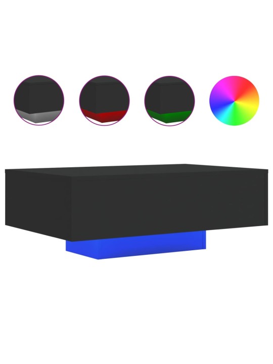 Kavos staliukas su LED lemputėmis, juodos spalvos, 85x55x31cm