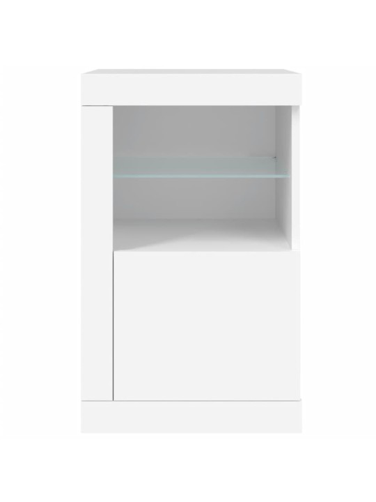 Šoninės spintelės su LED lemputėmis, 2vnt., baltos, mediena