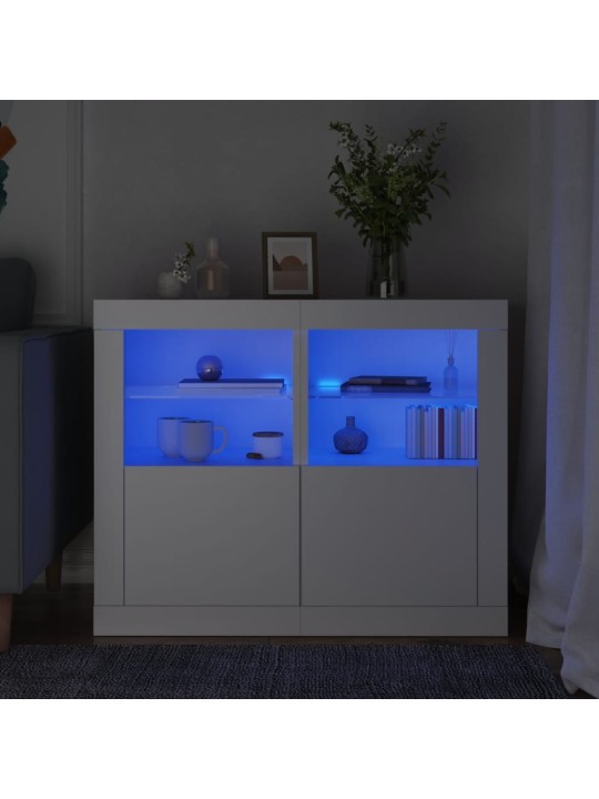 Šoninės spintelės su LED lemputėmis, 2vnt., baltos, mediena