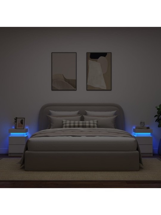 Naktinės spintelės su LED lemputėmis, 2vnt., baltos, 35x39x55cm