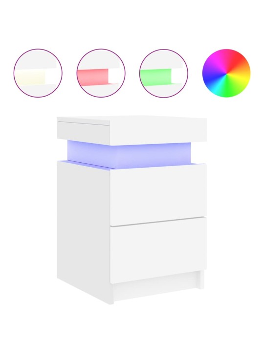 Naktinės spintelės su LED lemputėmis, 2vnt., baltos, 35x39x55cm