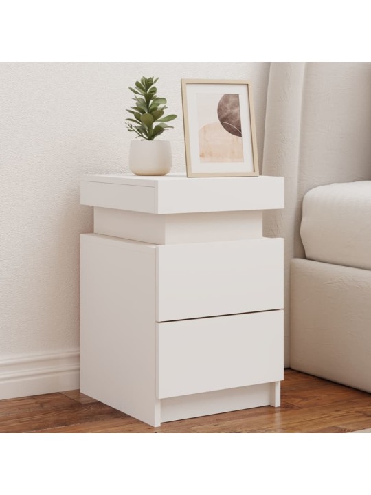 Naktinės spintelės su LED lemputėmis, 2vnt., baltos, 35x39x55cm