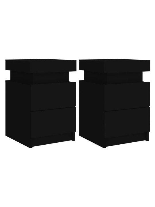 Naktinės spintelės su LED lemputėmis, 2vnt., juodos, 35x39x55cm