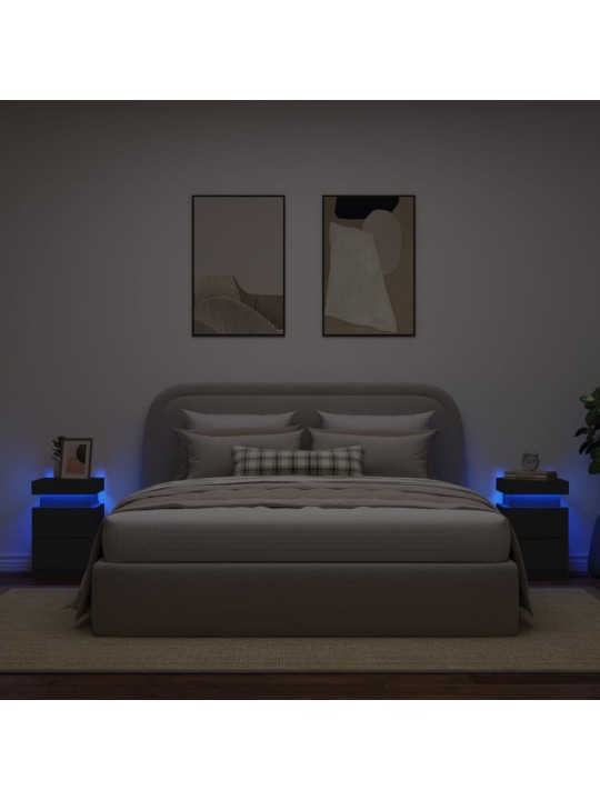 Naktinės spintelės su LED lemputėmis, 2vnt., juodos, 35x39x55cm