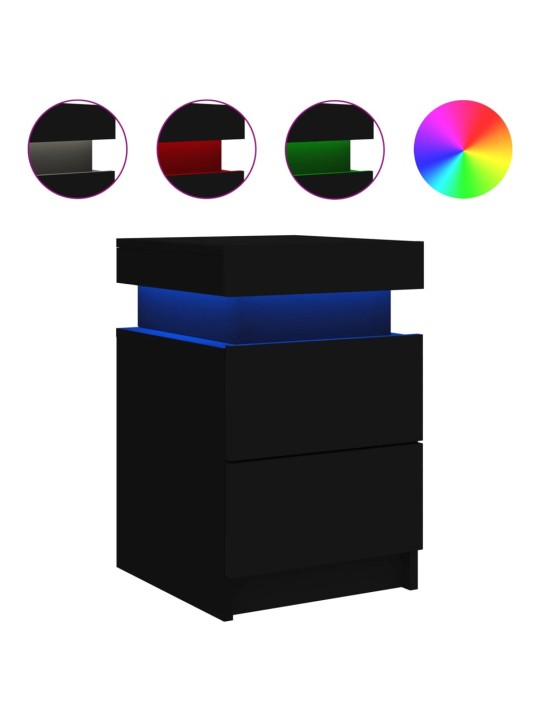 Naktinės spintelės su LED lemputėmis, 2vnt., juodos, 35x39x55cm