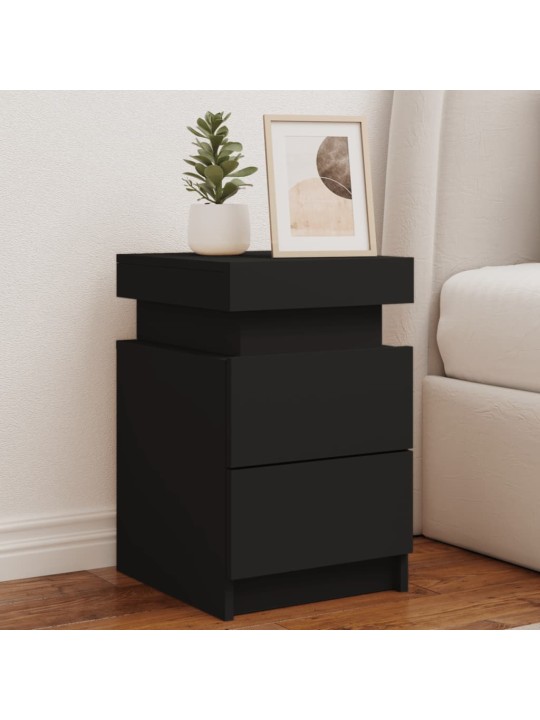 Naktinės spintelės su LED lemputėmis, 2vnt., juodos, 35x39x55cm