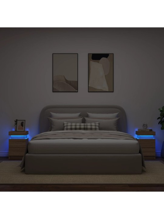 Naktinės spintelės su LED lemputėmis, 2vnt., ąžuolo, 35x39x55cm