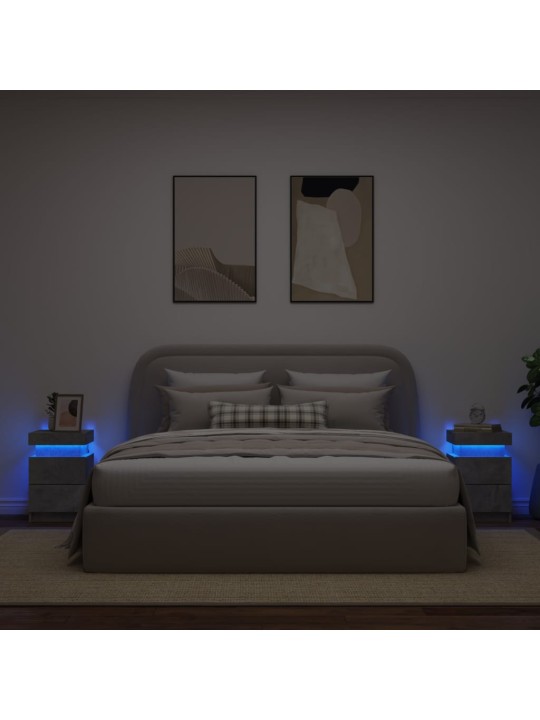 Naktinės spintelės su LED lemputėmis, 2vnt., betono, 35x39x55cm