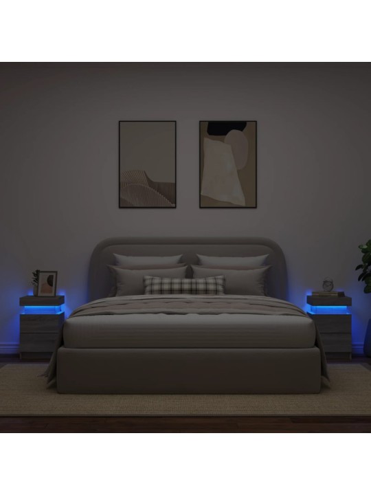 Naktinės spintelės su LED, 2vnt., pilkos ąžuolo, 35x39x55cm