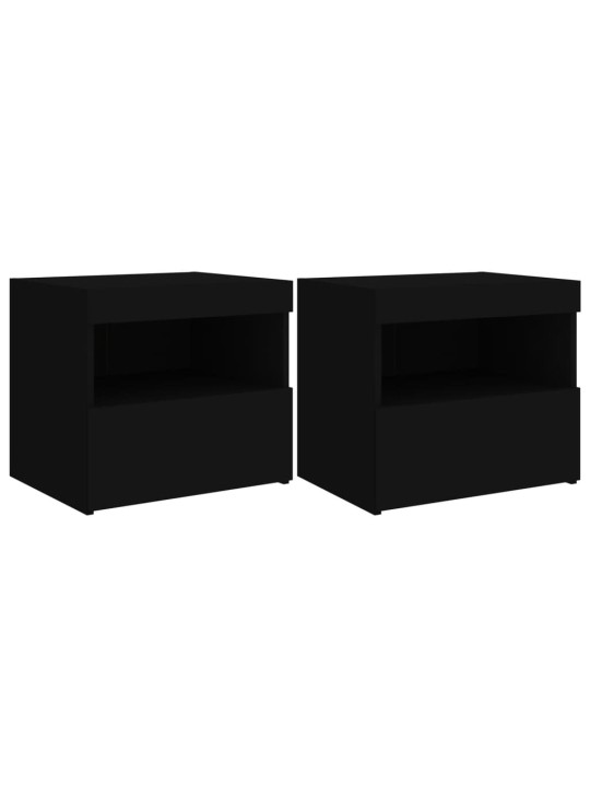 Naktinės spintelės su LED lemputėmis, 2vnt., juodos, 50x40x45cm