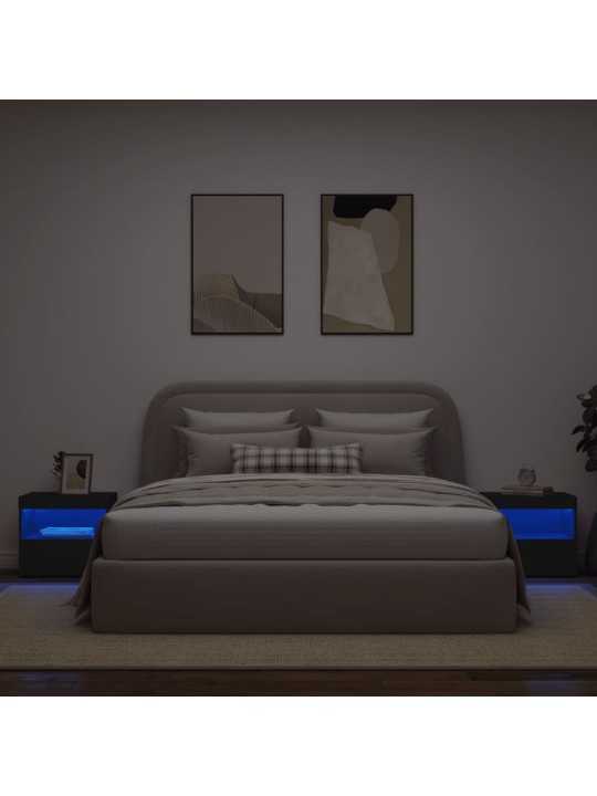Naktinės spintelės su LED lemputėmis, 2vnt., juodos, 50x40x45cm