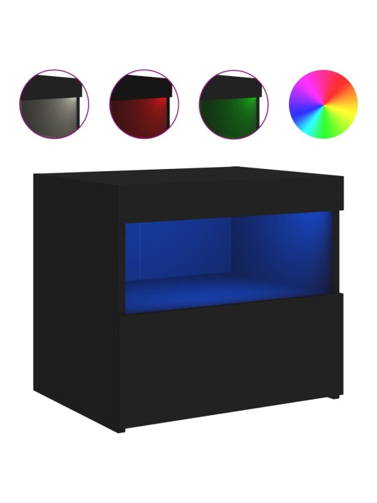 Naktinės spintelės su LED lemputėmis, 2vnt., juodos, 50x40x45cm
