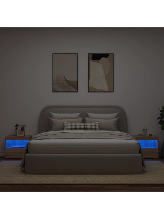 Naktinės spintelės su LED lemputėmis, 2vnt., ąžuolo, 50x40x45cm