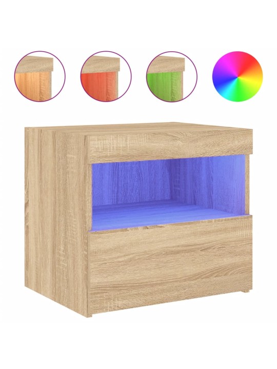 Naktinės spintelės su LED lemputėmis, 2vnt., ąžuolo, 50x40x45cm