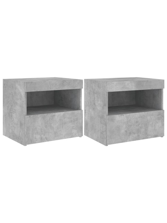 Naktinės spintelės su LED, 2vnt., betono pilkos, 50x40x45cm