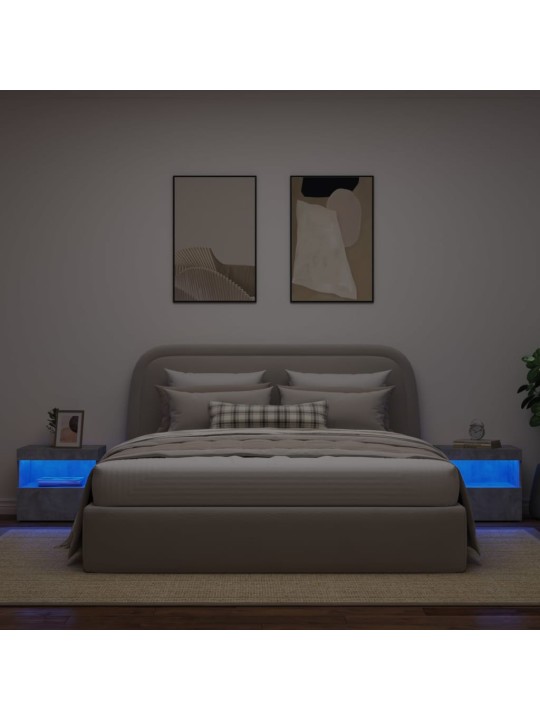 Naktinės spintelės su LED, 2vnt., betono pilkos, 50x40x45cm