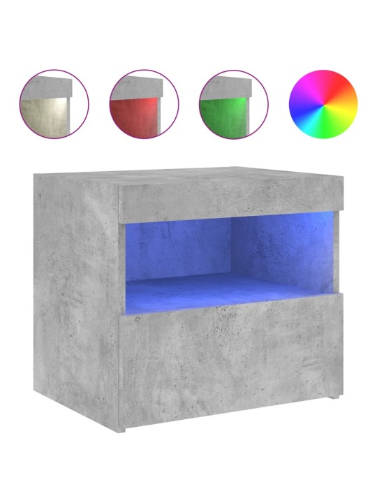 Naktinės spintelės su LED, 2vnt., betono pilkos, 50x40x45cm
