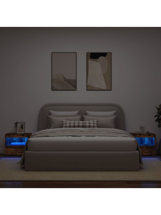 Naktinės spintelės su LED, 2vnt., dūminės ąžuolo, 50x40x45cm