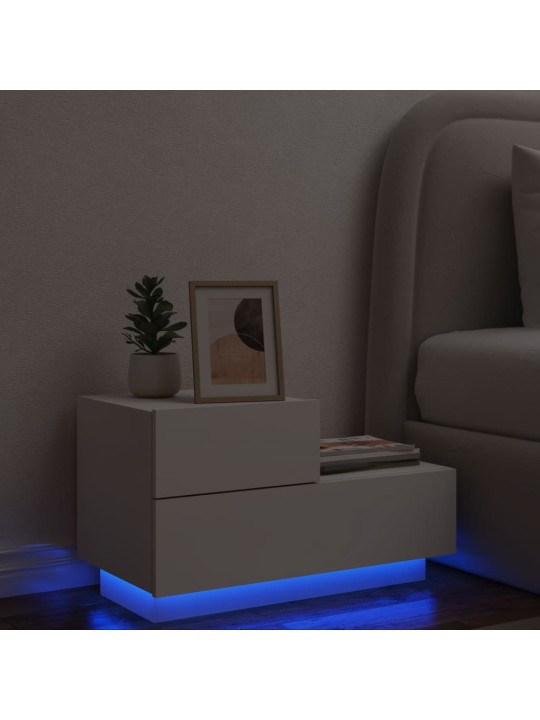Naktinė spintelė su LED lemputėmis, balta, 70x36x40,5cm