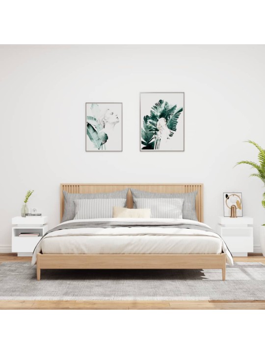 Naktinės spintelės su LED, 2vnt., baltos, 40x39x48,5cm