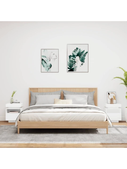 Naktinės spintelės su LED, 2vnt., baltos, 40x39x48,5cm