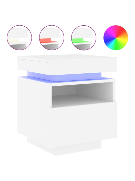 Naktinės spintelės su LED, 2vnt., baltos, 40x39x48,5cm