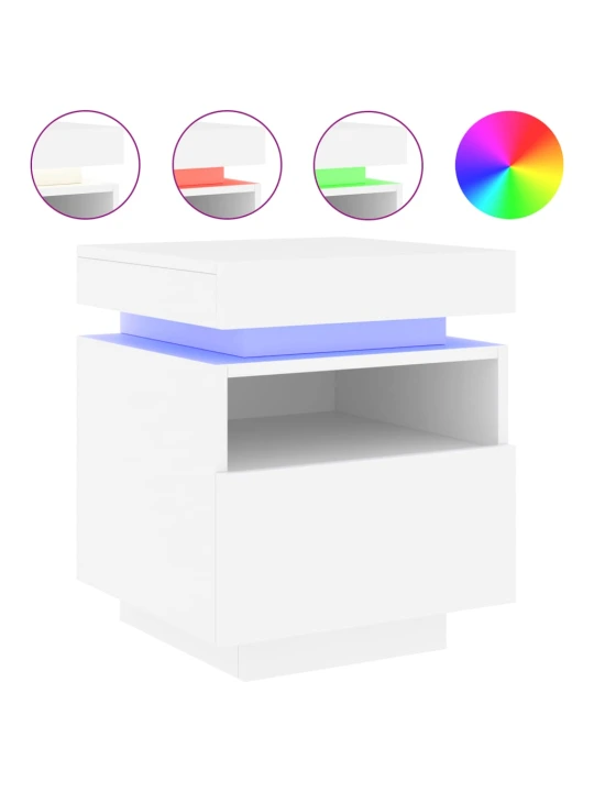 Naktinės spintelės su LED, 2vnt., baltos, 40x39x48,5cm