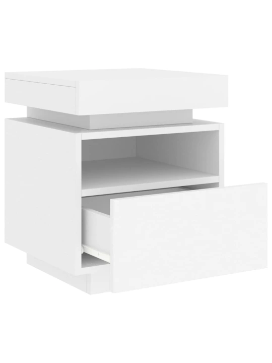 Naktinės spintelės su LED, 2vnt., baltos, 40x39x48,5cm