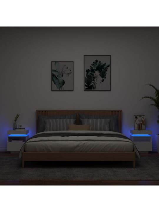 Naktinės spintelės su LED, 2vnt., baltos, 40x39x48,5cm