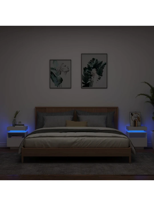 Naktinės spintelės su LED, 2vnt., baltos, 40x39x48,5cm