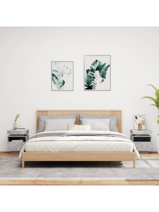 Naktinės spintelės su LED, 2vnt., betono pilkos, 40x39x48,5cm