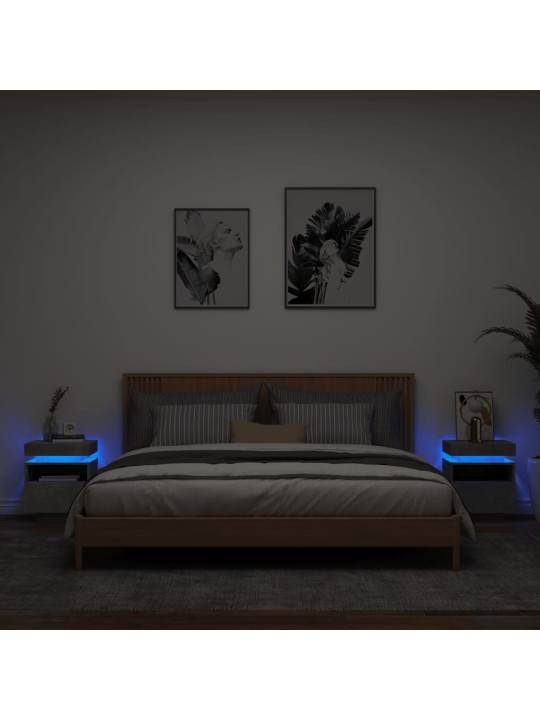 Naktinės spintelės su LED, 2vnt., betono pilkos, 40x39x48,5cm